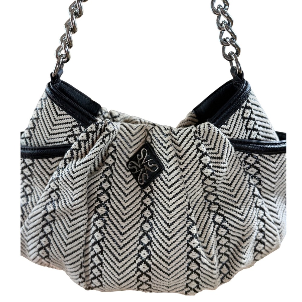 Simply Vera Vera Wang Black White Chevron Woven Shoulder Bag Chain Strap EUC